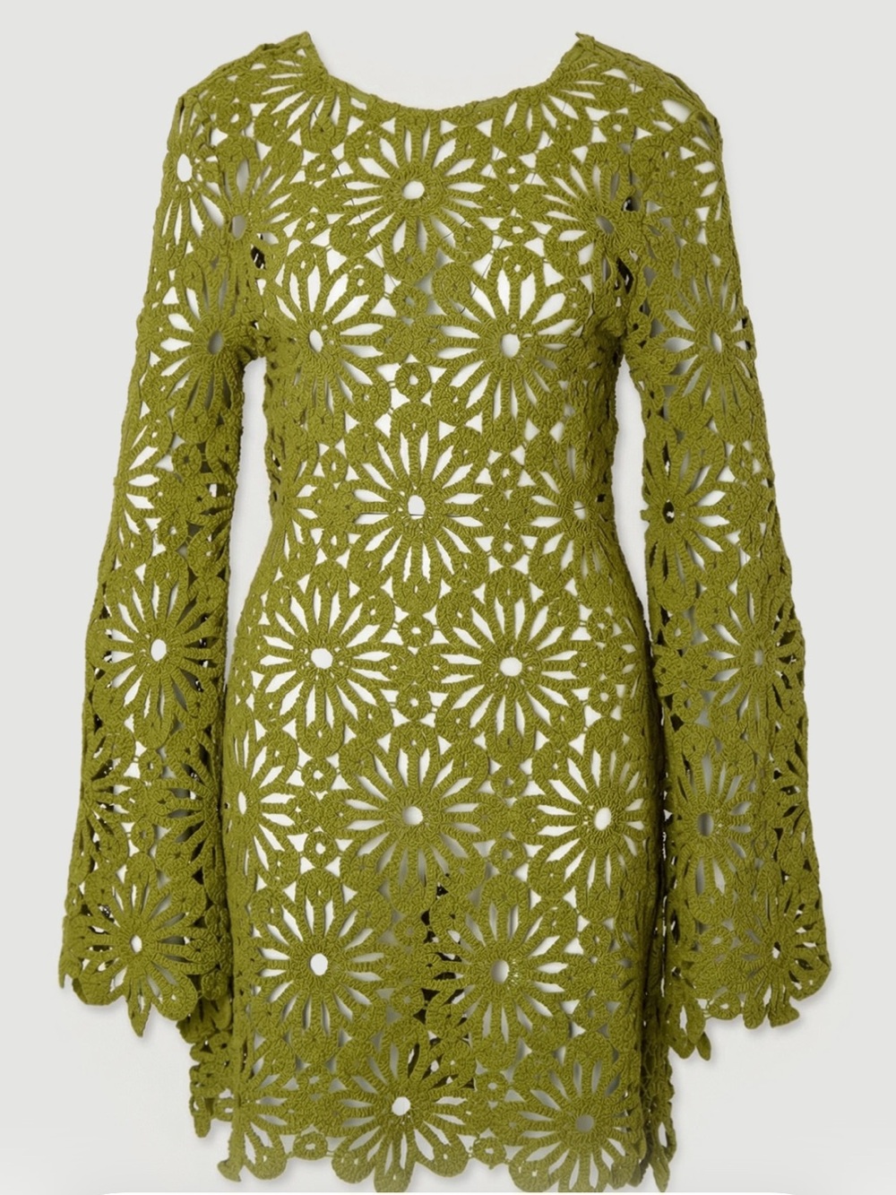 Karen Millen Olive Green Crochet Floral Long-Sleeve Dress